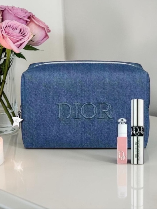 Other - Dior Beauty NIB Denim Cosmetics Pouch Bag w/ Dior Mascara & Lipgloss